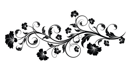 An elegant swirling floral design featuring dark blooms and decorative leaves creates a beautiful border silhouette high quality