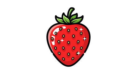 Vibrant Red Strawberry with Green Leaves and Seeds.