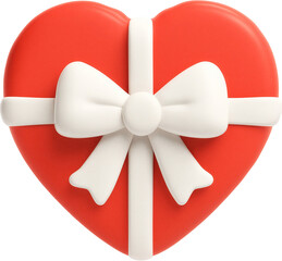 White Ribbon Red Heart Valentine's Day Gift Box 3D