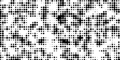 Halftone pattern dot background texture overlay distress design, striking black and white features dense randomized pattern of small black dots against a white background creating abstract textured. © Abu Bokkor Siddique