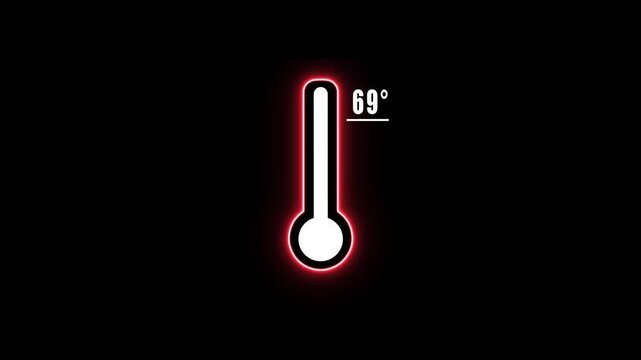 Temperature gauge with red neon effect showing 69 degrees on black background thermometer red neon effect