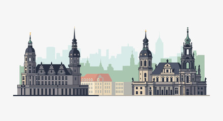 Obraz premium Dresden Skyline Vector Illustration with Prominent Architectural Landmarks.