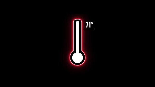 Glowing Red Thermometer with 71 Degrees Temperature Reading on Black Background heat weather climate