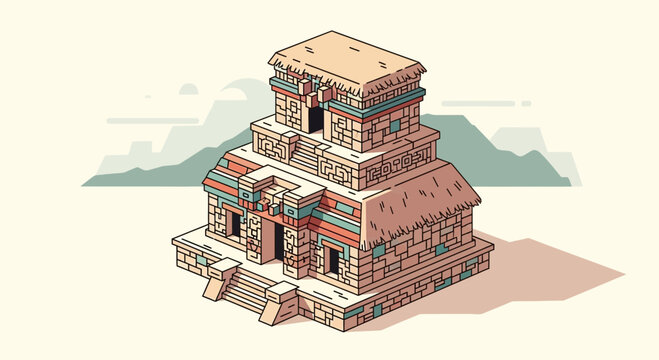 Isometric Mayan Temple Illustration Ancient Architecture and Cultural Heritage.