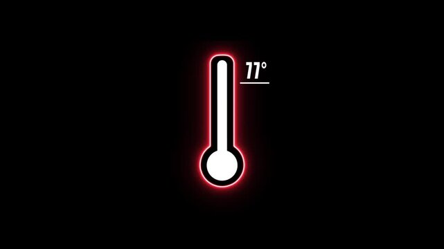 Glowing Red Thermometer with 77 Degrees Temperature Reading on Black Background heat weather climate