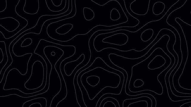 Abstract topography white stripes background motion loop footage video with geo map pattern, best for motion graphics and design projects, fractal lines background, Moving waves on black background 4k