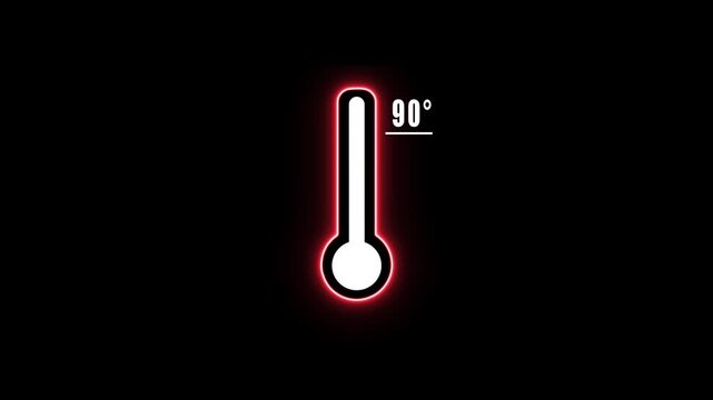 Glowing Red Thermometer 90 Degrees Temperature Symbol on Black Background heat weather