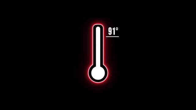 Glowing Red Thermometer with 91 Degrees Temperature on Black Background heat weather