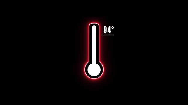 Glowing Red Thermometer with 94 Degrees Temperature on Black Background heat weather