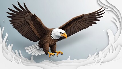Obraz premium Majestic bald eagle in flight brown feathers and white head illustration