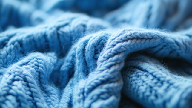 Close-up of blue knitted fabric