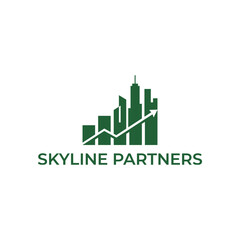 Modern city skyline silhouette with rising growth arrow for investment firm and financial consulting branding named Skyline Partners