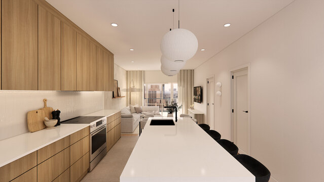 Minimalist Modern Kitchen Corridor in Luxury Condo Interior