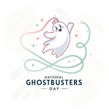National Ghostbusters Day Celebration Design, Ghostbusters Tribute Poster Illustration, Paranormal Hunters Themed Creative Artwork, Ghostbusters Day Concept Banner, Supernatural Comedy Film Tribute