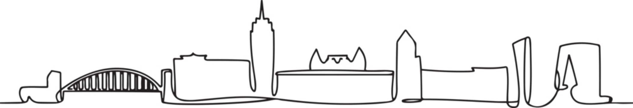 One single line drawing Elgin city skyline, Illinois. World historical town landscape. Best holiday destination postcard. one line Icon drawing