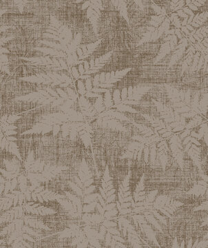 botanical floral fern floral leaves Vector geometric vector bleeding madras color beige tan grey plaid checks white linen textures seamless pattern design striped textured. jacquard weave or print des