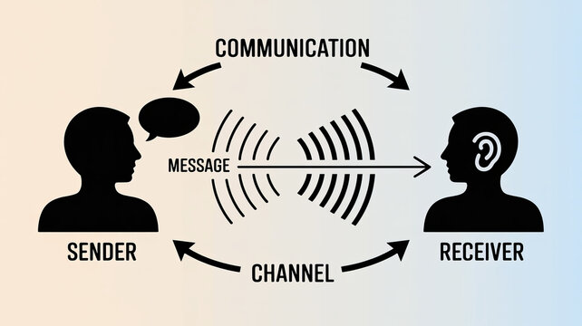 Communication Channel: Conceptual diagram illustrates the essential components of communication flow, from sender to receiver, message and channel.