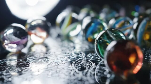 Colorful Glass Marbles on Wet Surface, Artistic Macro Photography