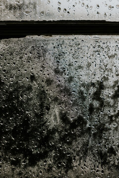 Rain droplets on a window glass surface