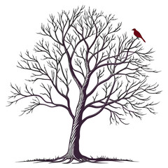 Obraz premium Lone bird on bare tree