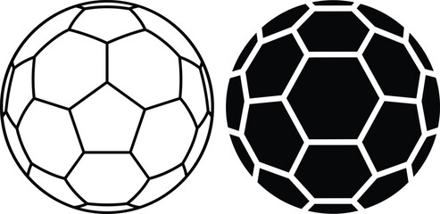 Obraz premium Soccer ball icon set showing classic football design with outline and solid silhouette styles for sports graphics