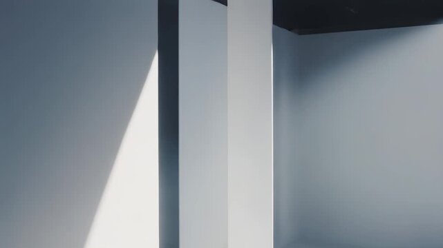 Minimalist architectural scene presenting intersecting planes and geometric light patterns, creating a modern abstract background for design, presentation, and clean concept themes