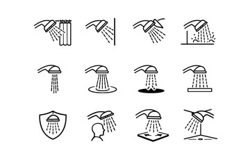 Icon to curtain set safety deflection vector focus logic shower water prevention