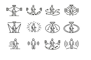 Vector usability icons walking motion trajectory icon path sensor human movement detection