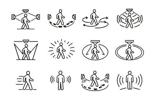 Vector usability icons walking motion trajectory icon path sensor human movement detection