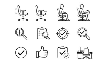 Setup confirmation chair verification silhouette seated cue vector checkmark quick desk icon