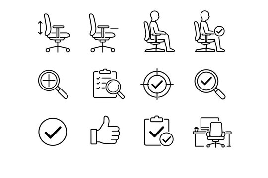 Setup confirmation chair verification silhouette seated cue vector checkmark quick desk icon