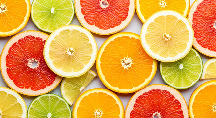 Fototapeta premium Assorted citrus fruits slices on white