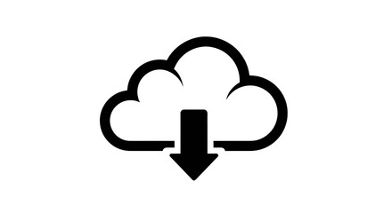 Black and white cloud download icon representing data transfer from cloud storage