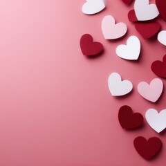 Valentine flat lay with heart shapes and empty center space