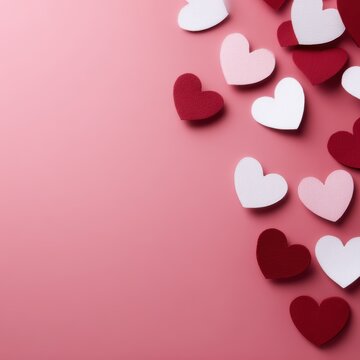 Valentine flat lay with heart shapes and empty center space