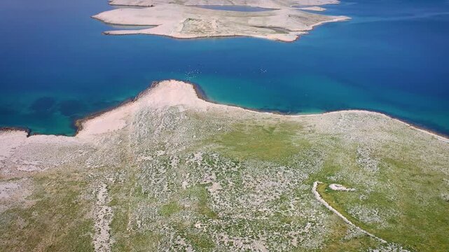 Aerial view of Pag island coastline