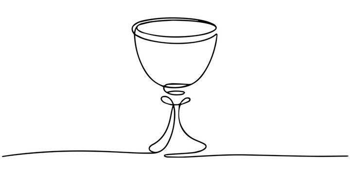Continuous one line drawing of Holy Communion symbols with chalice, chalice continuous one line drawing