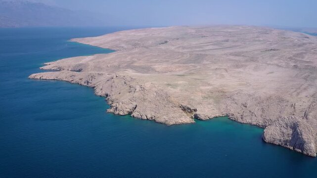 Aerial view of Pag island rocky coast