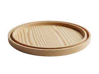Round wooden serving tray or plate isolated on transparent background