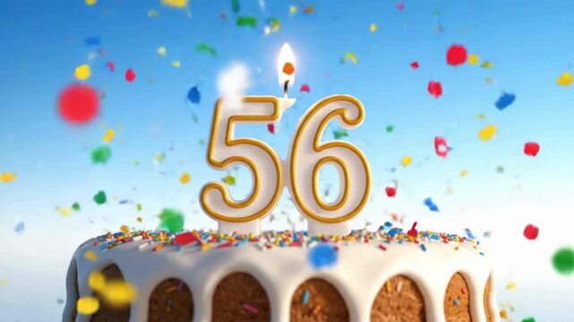 A festive cake celebrating a 56th birthday with a vibrant display, perfect for commemorating a special occasion.
