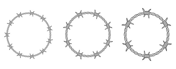 Obraz premium Round Circle Barbed Wire Frame Border Tattoo vector illustration set