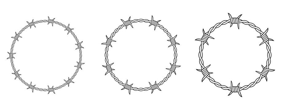 Round Circle Barbed Wire Frame Border Tattoo vector illustration set