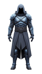 Fototapeta premium Gray knight armor with hooded cloak isolated on a transparent background