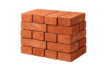 Stack of red clay bricks isolated on a clean white background. Сonstruction material image ideal for architecture, building industry, renovation and professional design projects.