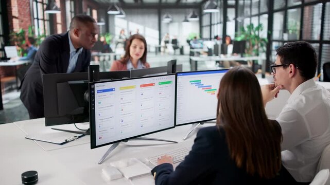 Agile Team Using Kanban Software In Office