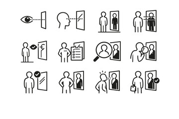 Standing quick vector check calm verification checking person entryway confirmation minimalist icon