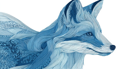 Obraz premium Decorative blue fox with artistic floral patterns in watercolor style on light background