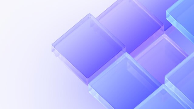 Abstract background design, geometric composition with purple glass cubes, 3d render