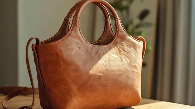 Cinematic Fashion Video of Light Brown Leather Handbag with Elegant Design