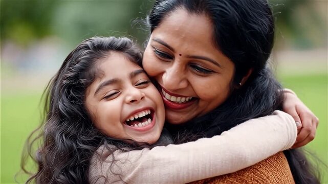 Indian Women Embracing: Warm Portrait of Friendship and Joy Outdoors.

